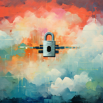 Impressionist painting of a padlock floating in a sea of clouds at sunset.
